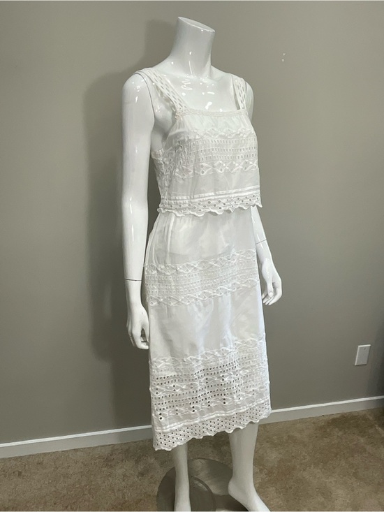J. Crew Dresses & Skirts - J.CREW White Eyelet Lace Tiered Midi Dress Scalloped Hem Sleeveless Sz 2